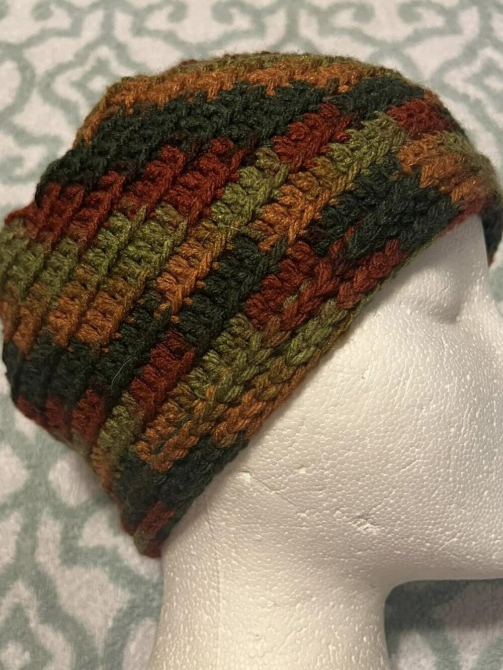🐻New Handmade Small Fall Tone Beanie (7"X19-24")